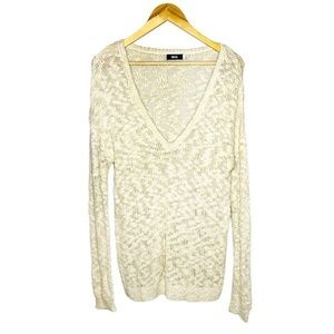 BDG M cream‎ v neck long sleeve semi sheer pull over textured sweater